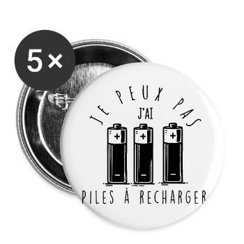 Je peux pas, j'ai piles à recharger. - Lot de 5 petits badges (25 mm) - blanc - Devant