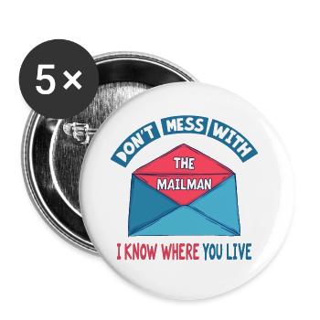 Drôle de dicton pour les facteurs - Lot de 5 petits badges (25 mm) - blanc - Devant