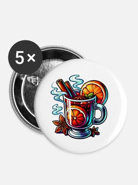 Glühwein - Buttons klein 25 mm (5er Pack) - Weiß
