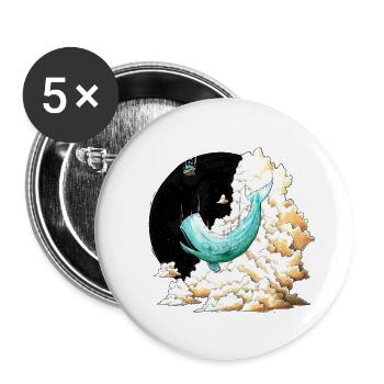 Whale and Petunias - Buttons small 1''/25 mm (5-pack) - white - Front