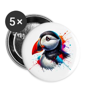 Papageitaucher - Buttons klein 25 mm (5er Pack) - Weiß - Vorne