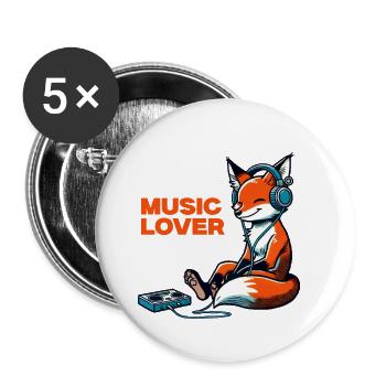 fox music love - Buttons small 1''/25 mm (5-pack) - white - Front