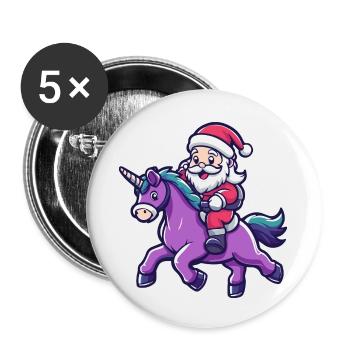 Licorne Père Noël dessin animé - Lot de 5 petits badges (25 mm) - blanc - Devant
