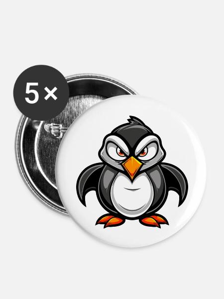 Pinguin Comic - Buttons klein 25 mm (5er Pack) - Weiß