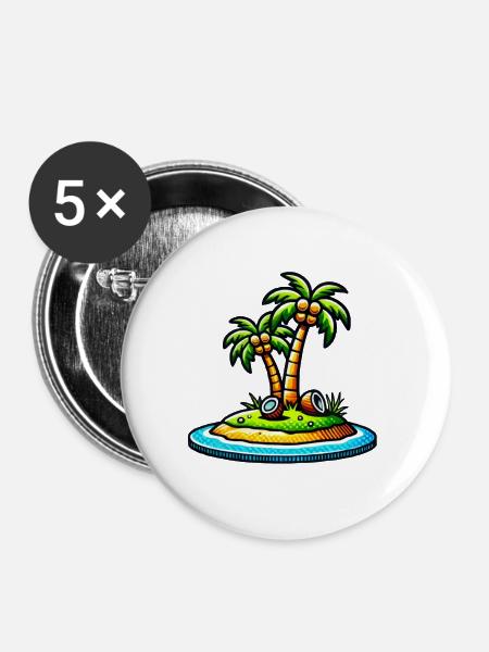 palmen insel - Buttons klein 25 mm (5er Pack) - Weiß