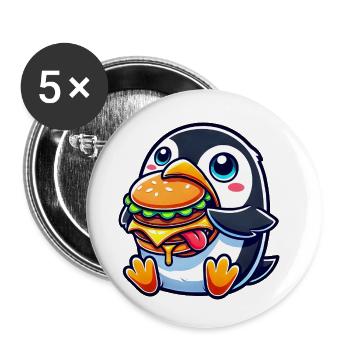 mignon pingouin burger dessin animé restauration rapide - Lot de 5 petits badges (25 mm) - blanc - Devant