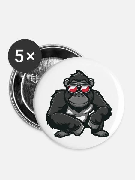 Gorilla Tier - Buttons klein 25 mm (5er Pack) - Weiß