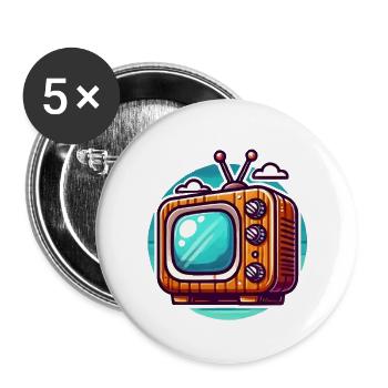 TV télévision rétro - Lot de 5 petits badges (25 mm) - blanc - Devant