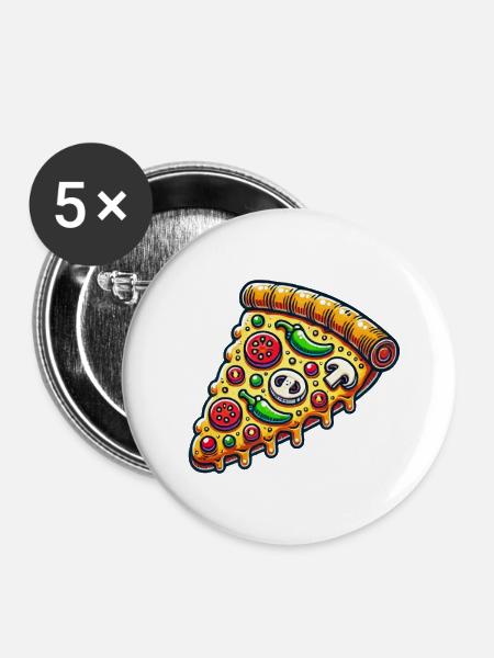Pizza - Buttons klein 25 mm (5er Pack) - Weiß