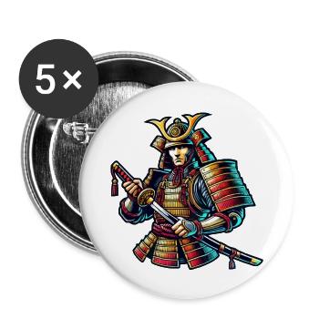 samouraï - Lot de 5 petits badges (25 mm) - blanc - Devant