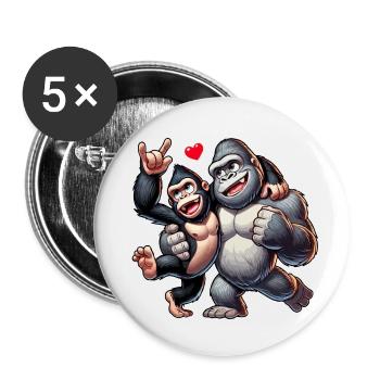 Gorilla-Paar - Buttons klein 25 mm (5er Pack) - Weiß - Vorne