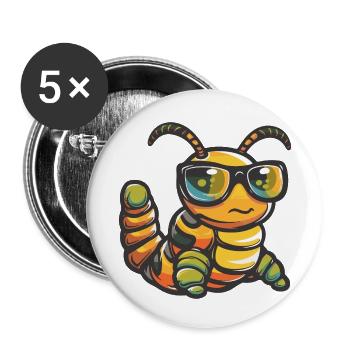 Wurm Tier - Buttons klein 25 mm (5er Pack) - Weiß - Vorne