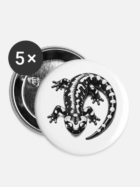 Feuersalamander - Buttons klein 25 mm (5er Pack) - Weiß