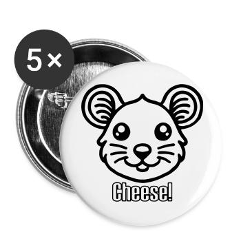 Cute looking Mouse - "Cheese" Design - Buttons small 1''/25 mm (5-pack) - white - Front