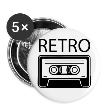 Cassette Oldschool - Design RÉTRO - Lot de 5 petits badges (25 mm) - blanc - Devant