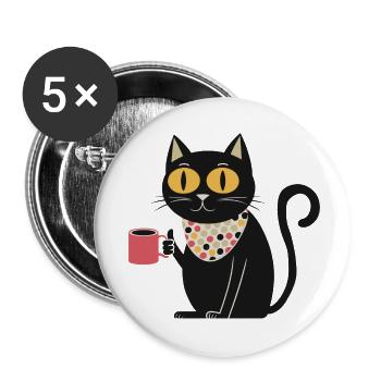 Polka Dot Bandana Katze mit Becher - Buttons klein 25 mm (5er Pack) - Weiß - Vorne