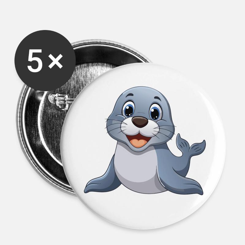 Seal – Le doux qui attire l’attention ! - Lot de 5 petits badges (25 mm) - blanc