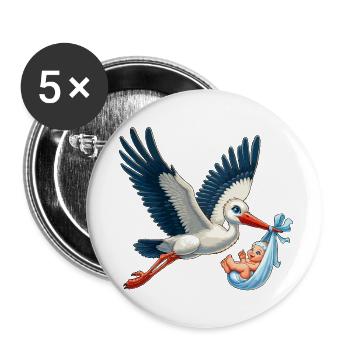Stork with child - Buttons small 1''/25 mm (5-pack) - white - Front
