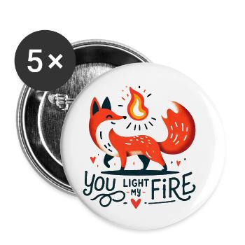 Feuriger Fuchs mit Flamme und Herz - Buttons klein 25 mm (5er Pack) - Weiß - Vorne