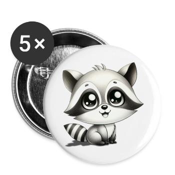 raton laveur - Lot de 5 petits badges (25 mm) - blanc - Devant