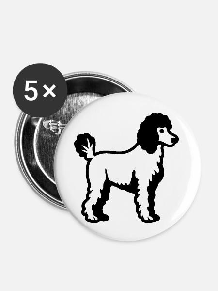 Poodle Hund - Buttons klein 25 mm (5er Pack) - Weiß