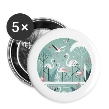 Flamingo-Illustration in tropischer Umgebung - Buttons klein 25 mm (5er Pack) - Weiß - Vorne