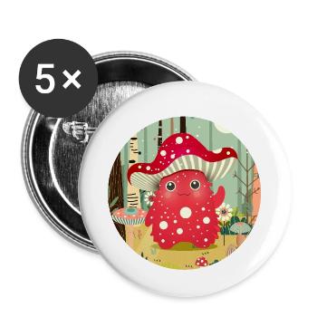 Lustiges Pilz-Monster im bunten Wald - Buttons klein 25 mm (5er Pack) - Weiß - Vorne