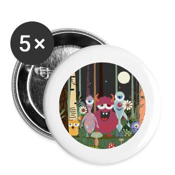 Fröhliche Monster-Gruppe im zauberhaften Wald - Buttons klein 25 mm (5er Pack) - Weiß - Vorne