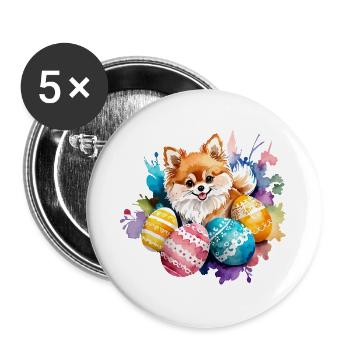 Poméranien Poméranien Aquarelle de Pâques - Lot de 5 petits badges (25 mm) - blanc - Devant