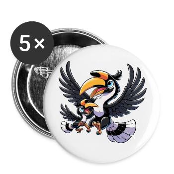 Nashornvogel Mutter und Kind - Buttons klein 25 mm (5er Pack) - Weiß - Vorne