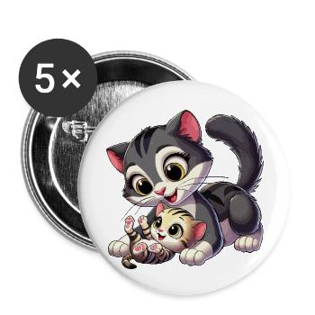 Chatte mère et enfant menteur - Lot de 5 petits badges (25 mm) - blanc - Devant