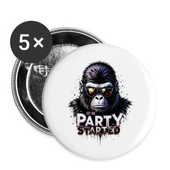 let the party startet Gorilla - Buttons klein 25 mm (5er Pack) - Weiß - Vorne