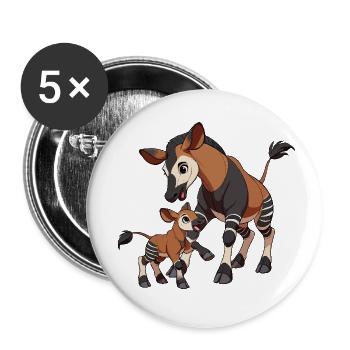 Okapi mother and child - Buttons small 1''/25 mm (5-pack) - white - Front