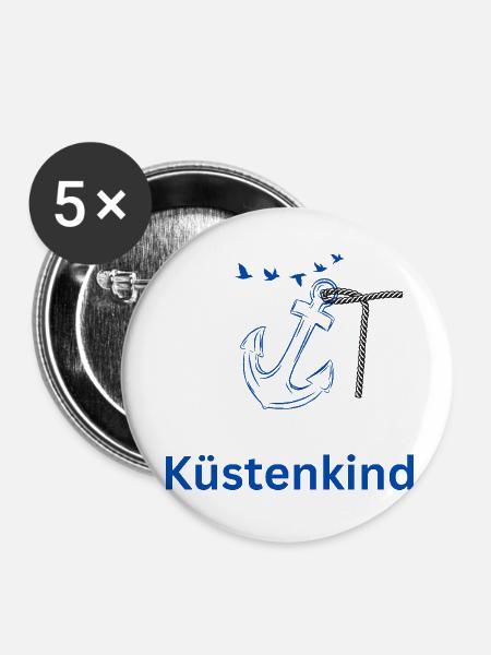 Küstenkind - Buttons klein 25 mm (5er Pack) - Weiß