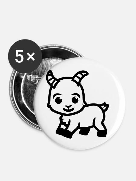 Ziegenbock - Buttons klein 25 mm (5er Pack) - Weiß