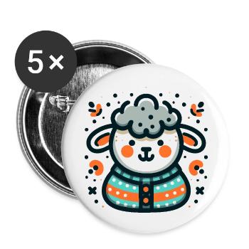 Cute sheep in a sweater - Buttons small 1''/25 mm (5-pack) - white - Front