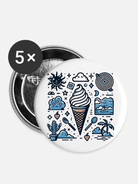 Sommerliches Dessert - Buttons klein 25 mm (5er Pack) - Weiß