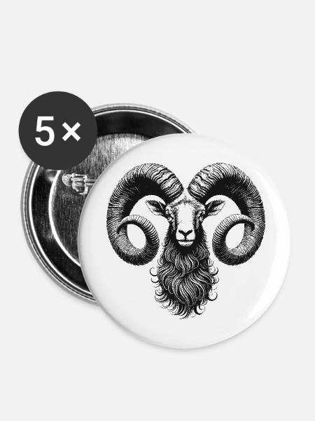 Schafbock - Buttons klein 25 mm (5er Pack) - Weiß