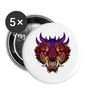Oni Drache - Oni Dragon - Buttons klein 25 mm (5er Pack) - Weiß - Vorne