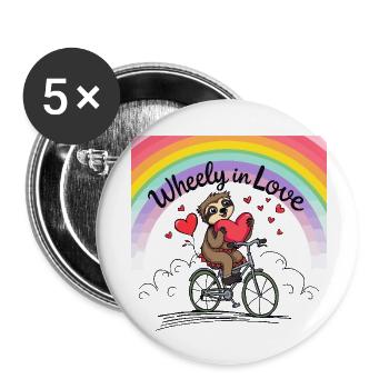 Adorable paresseux sur vélo avec cœur et arc-en-ciel - Lot de 5 petits badges (25 mm) - blanc - Devant