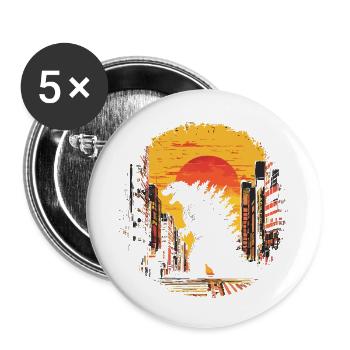 Kaiju Monster Design Coucher de soleil idée cadeau - Lot de 5 petits badges (25 mm) - blanc - Devant