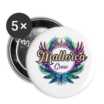 Mallorca Crew Urlaub - Buttons klein 25 mm (5er Pack) - Weiß - Vorne
