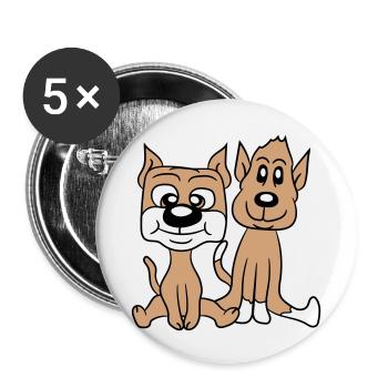 2 Hunde Freunde Sitzen Niedlich Zwei Team Crew Duo - Buttons klein 25 mm (5er Pack) - Weiß - Vorne