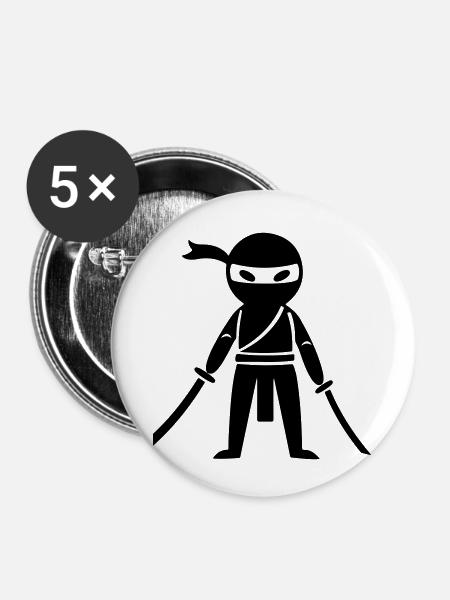 Ninja Samurai - Buttons klein 25 mm (5er Pack) - Weiß