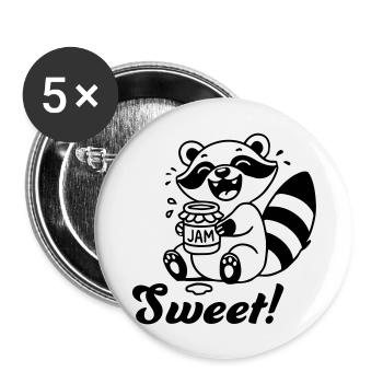 Mignon raton laveur mangeant de la confiture - Design « Sweet » - Lot de 5 petits badges (25 mm) - blanc - Devant
