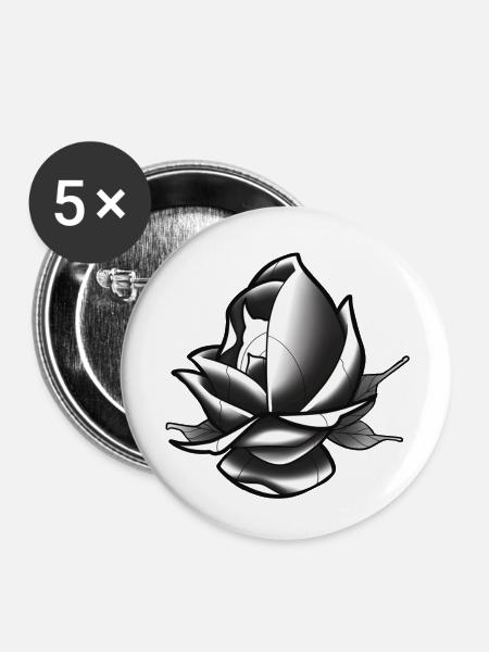 Neo Traditionelle Rose - Buttons klein 25 mm (5er Pack) - Weiß