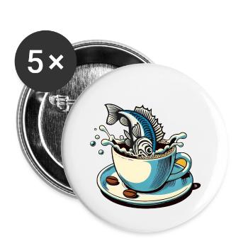 Le poisson café - Lot de 5 petits badges (25 mm) - blanc - Devant