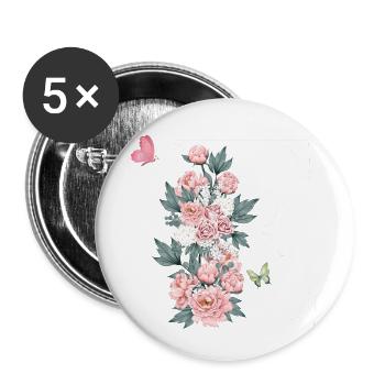 Buchstabe e rosa Blumen - Buttons klein 25 mm (5er Pack) - Weiß - Vorne