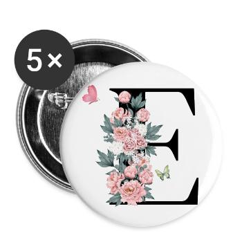Buchstabe e rosa Blumen - Buttons klein 25 mm (5er Pack) - Weiß - Vorne
