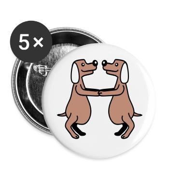 2 Hunde Dicker Bauch Übergewicht Tanzen Zusammen - Buttons klein 25 mm (5er Pack) - Weiß - Vorne